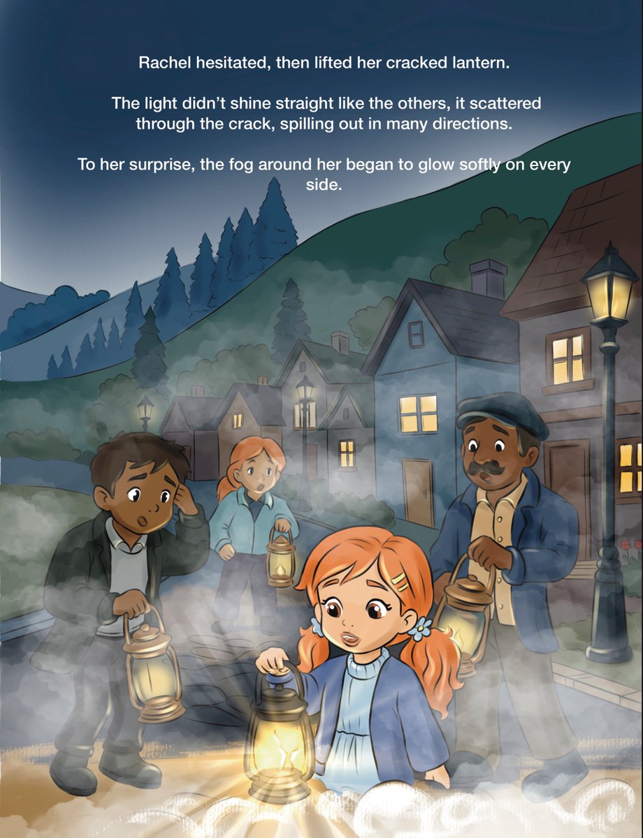 A girl lifting a cracked lantern as fog rolls into the village