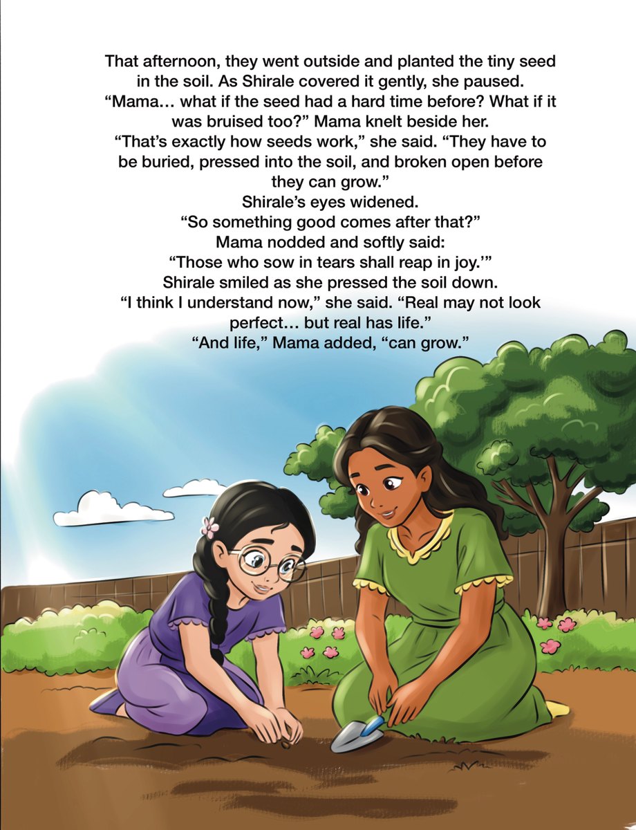 A mother and daughter planting a seed in the garden